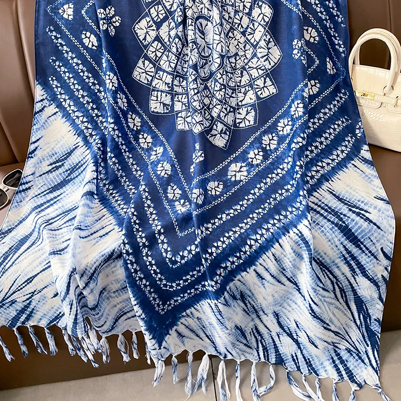 2023 Luxury Brand Cotton Viscose Scarf Aztec Geometric Floral Tassel Shawls and Wraps Echarpe Pashmina Bufandas Muslim Sjaal