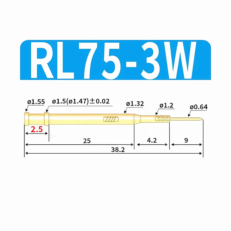 100PCS/pack RL75-3W Test Needle Sleeve Outer Diameter 1.32mm Length 38.3mm Snap Ring Height 5mm Spring Test Probe Needle Seat