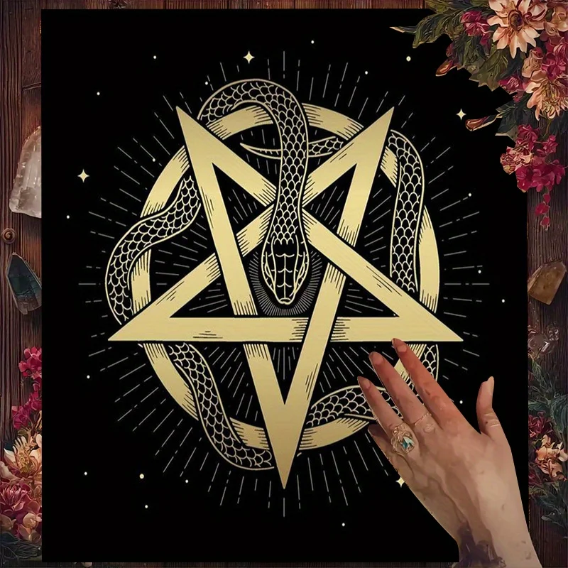 50/75/110/137cm Ouroboros Pentagram Tarot Tablecloth Polyester Mat Mystical Altar Cloth Divination Meditation Occult Decor
