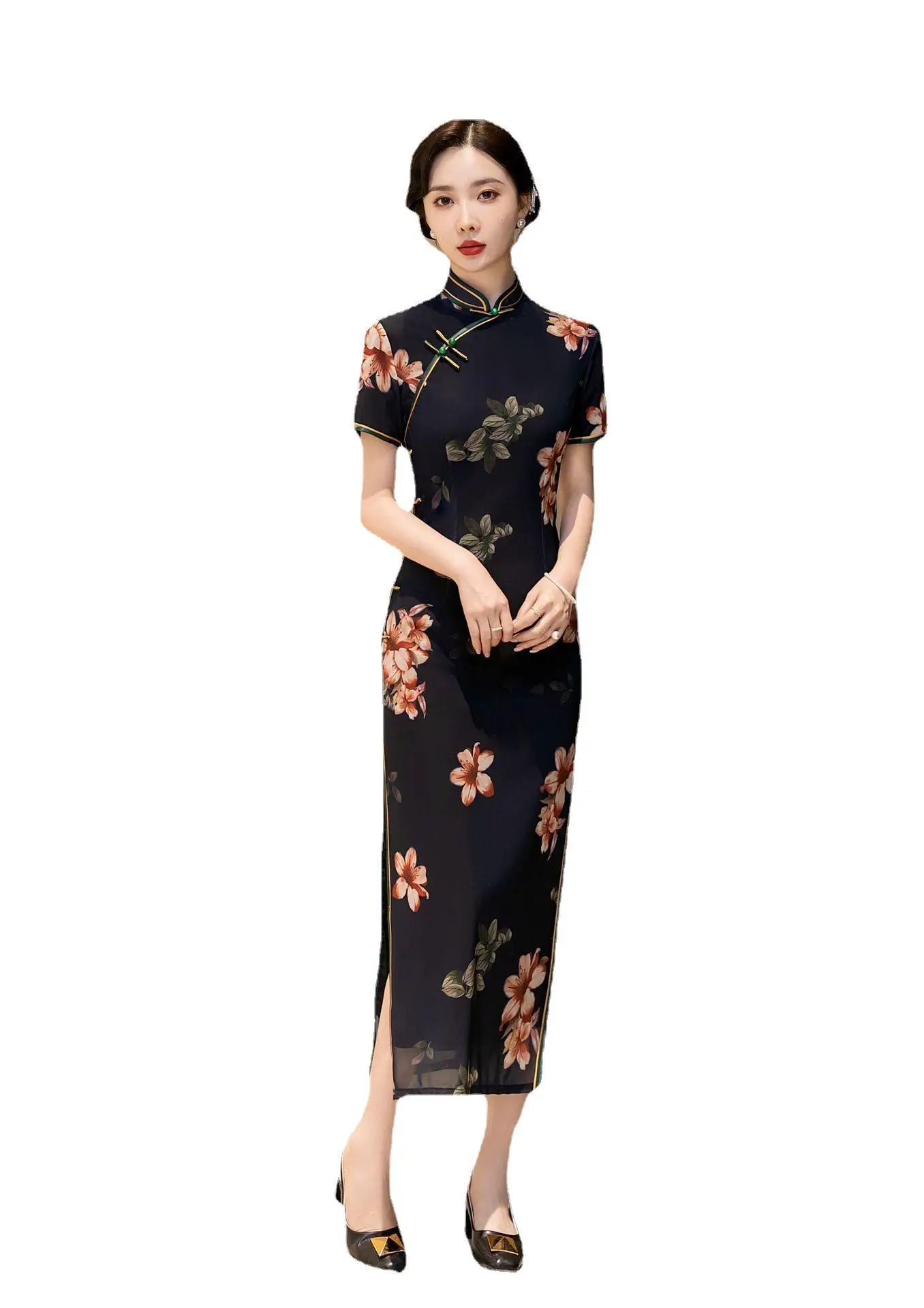 

Cheongsam Republic of China Style Good Quality Elegant Slim Fit New Year Tangzhuang Package Hip Shanghai Banquet Catwalk Women