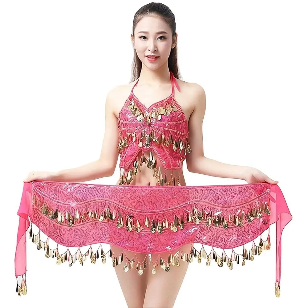 أزياء شرابة الرقص الشرقي وشاح الورك مع الذهب اللون عملة الترتر الخصر سلسلة المرأة حزام تنورة تظهر الأزياء