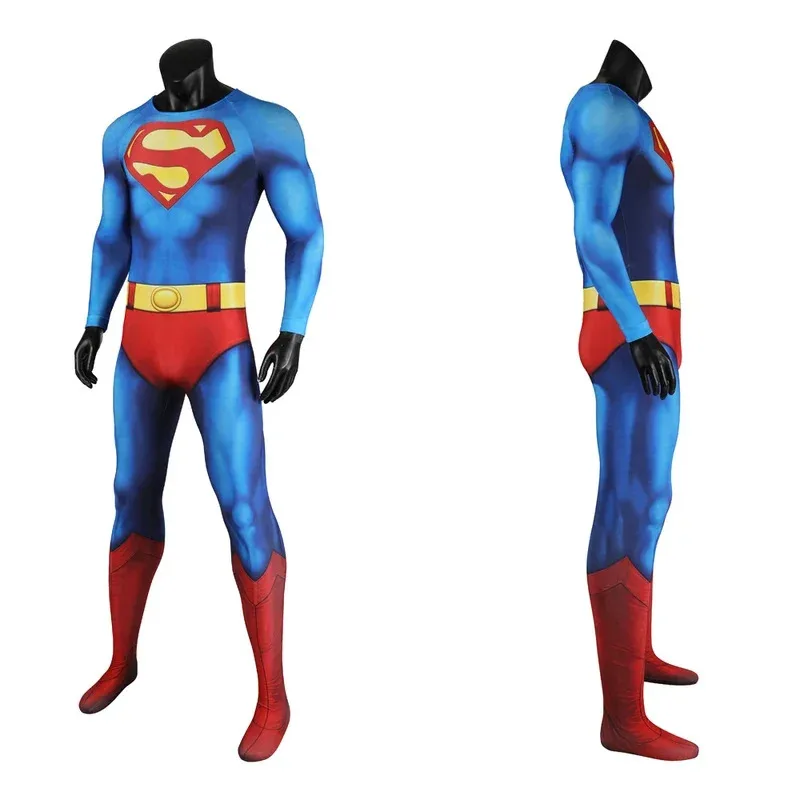 1978 جودة عالية هالوين رجل Zentai البدلة تمويه سوبر تأثيري حلي بطل ارتداءها مع عباءة حمراء ثلاثية الأبعاد مطبوعة كينت الزي