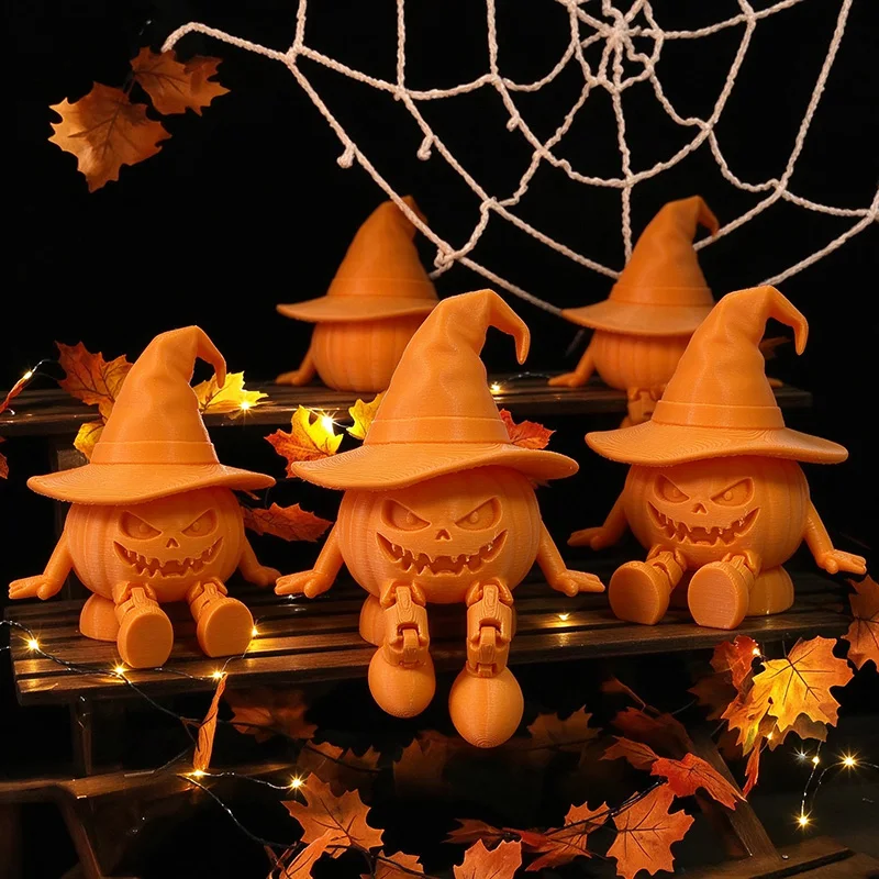 Halloween Pumpkin Figurine Movable Legs Witch Hat Shelf Sitter For Desktop Home Holiday Party Decor Customizable Bulk Wholesale