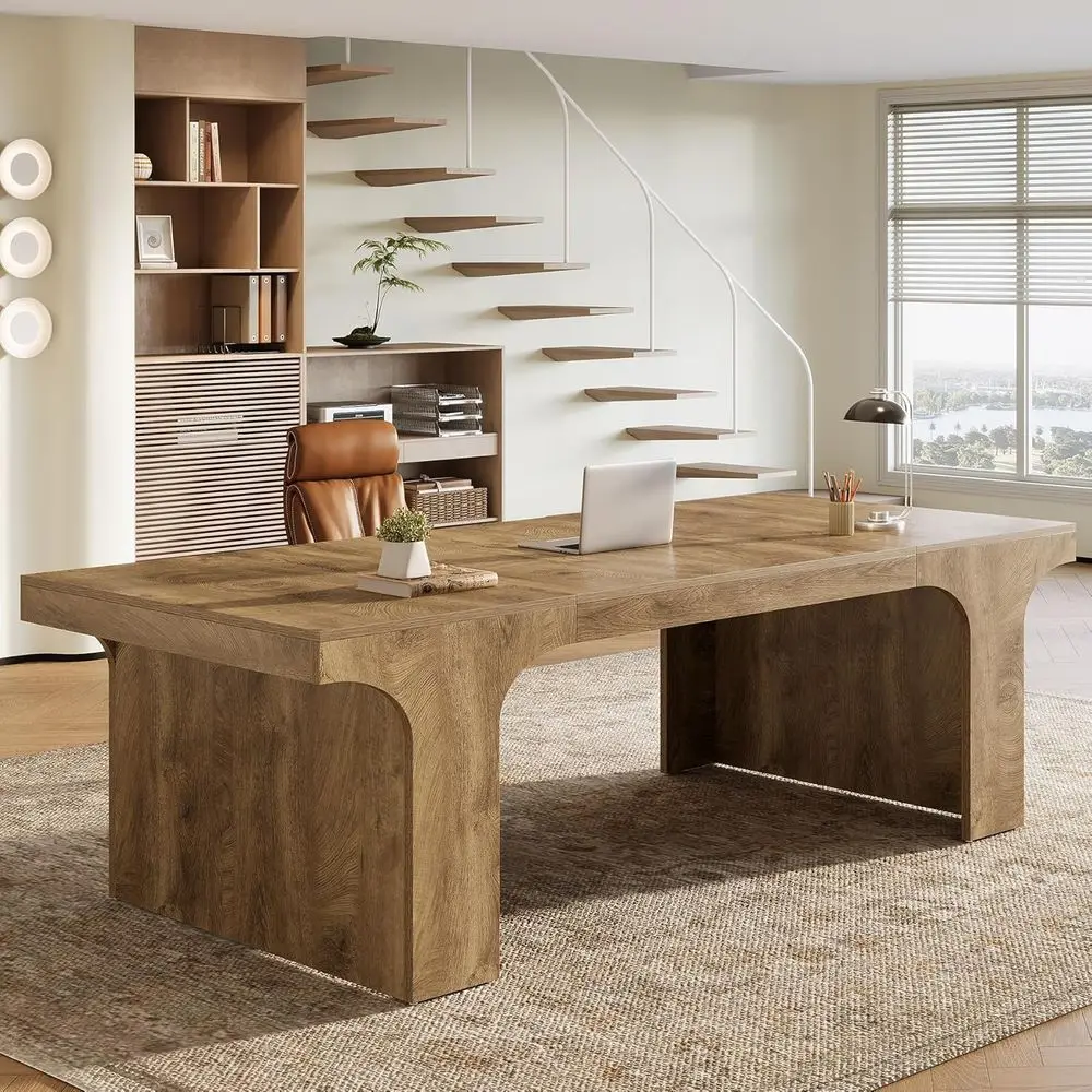 

Large 70.9 Rustic Arched Executive Desk, Wooden Office Writing Table for Business and Home Workspace