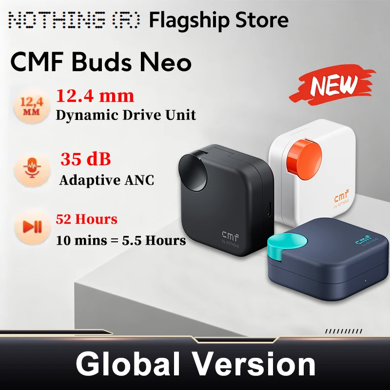 CMF by Nothing Buds Neo Wireless ANC Earbuds 35dB Noise Cancelling 52 Hours Battery Dual Device Connection Bluetooth Earphones