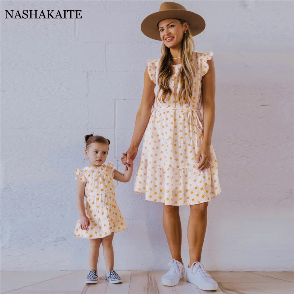 

NASHAKAITE Mom and daughter dress family look casual floral print dress Mother and me Clothes matching family outfits