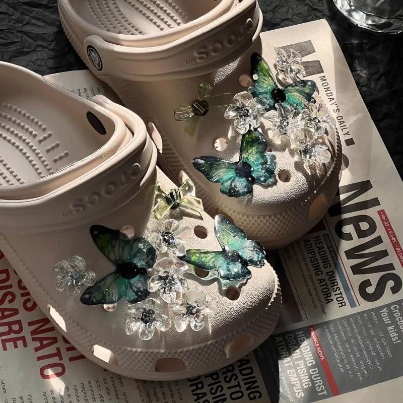 Fit Hole Shoes Shoe Flower Accessories Silver Crystal Pearl Chain Accessories Removable DIY Shoe Buckle