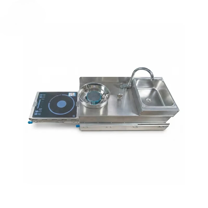 RV Stainless Steel Camper RV Pull Out Induction Cooker Combo Gas Cooker With Sink For Caravan Motorhome