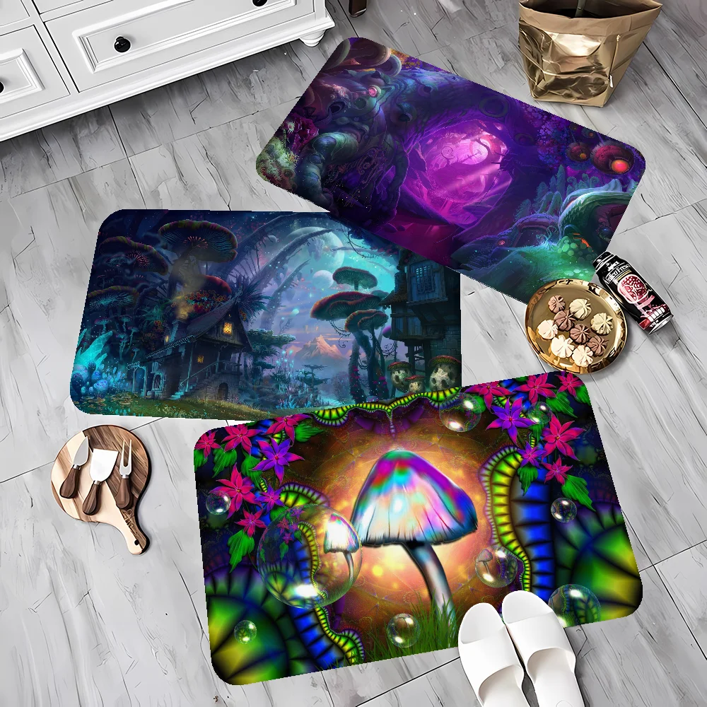 

Psychedelic Mushrooms Pattern Kitchen Mat Anti-slip Absorb Water Long Strip Cushion Bedroon Mat Hotel Decor Mat