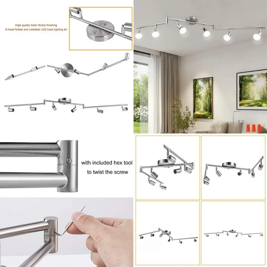 

Adjustable Dimmable Track ing Kit, Flexible Foldable Arms, Satin Nickel Kitchen, Hallyway Bed Room Lighting Fixture, GU10 Base