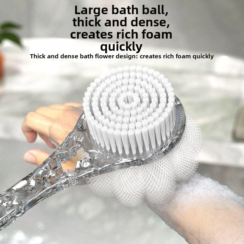 Portable Long Handle Bath Brush Double Sided Soft Bristle Shower Brush Ice Textured Two In One Back Scrubber Shower Cleaning