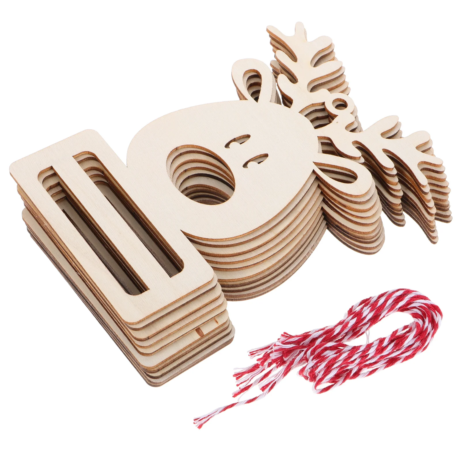 

10Pcs Unfinished Wood Cutouts for DIY Christmas Ornaments Reindeer Hanging Decorations Natural Wooden Slices with Pre-Drilled