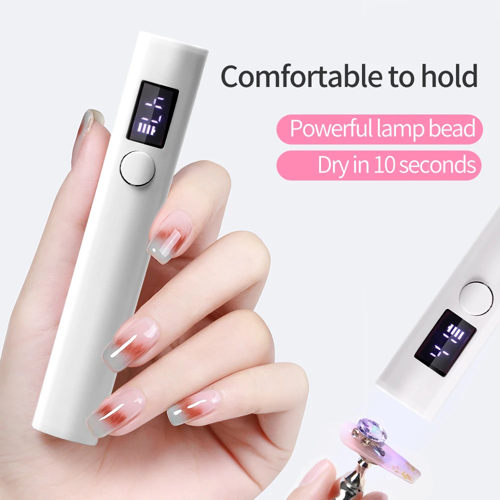 Mini Nail Dryer Lamp With Battery UV LED Nail Light For Curing All Nail Gel USB Rechargeable Nail Art Tool Home Travel Use