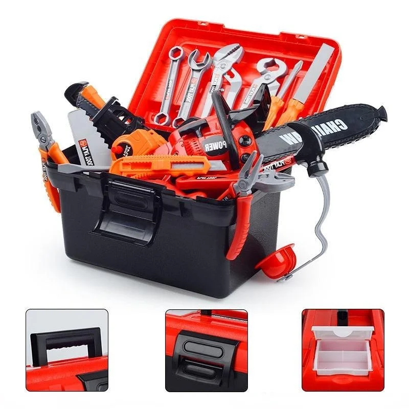 เด็กกล่องเครื่องมือของเล่นเด็กจําลองการบํารุงรักษาไฟฟ้าเจาะแพลตฟอร์มซ่อมเด็กสกรูประกอบ