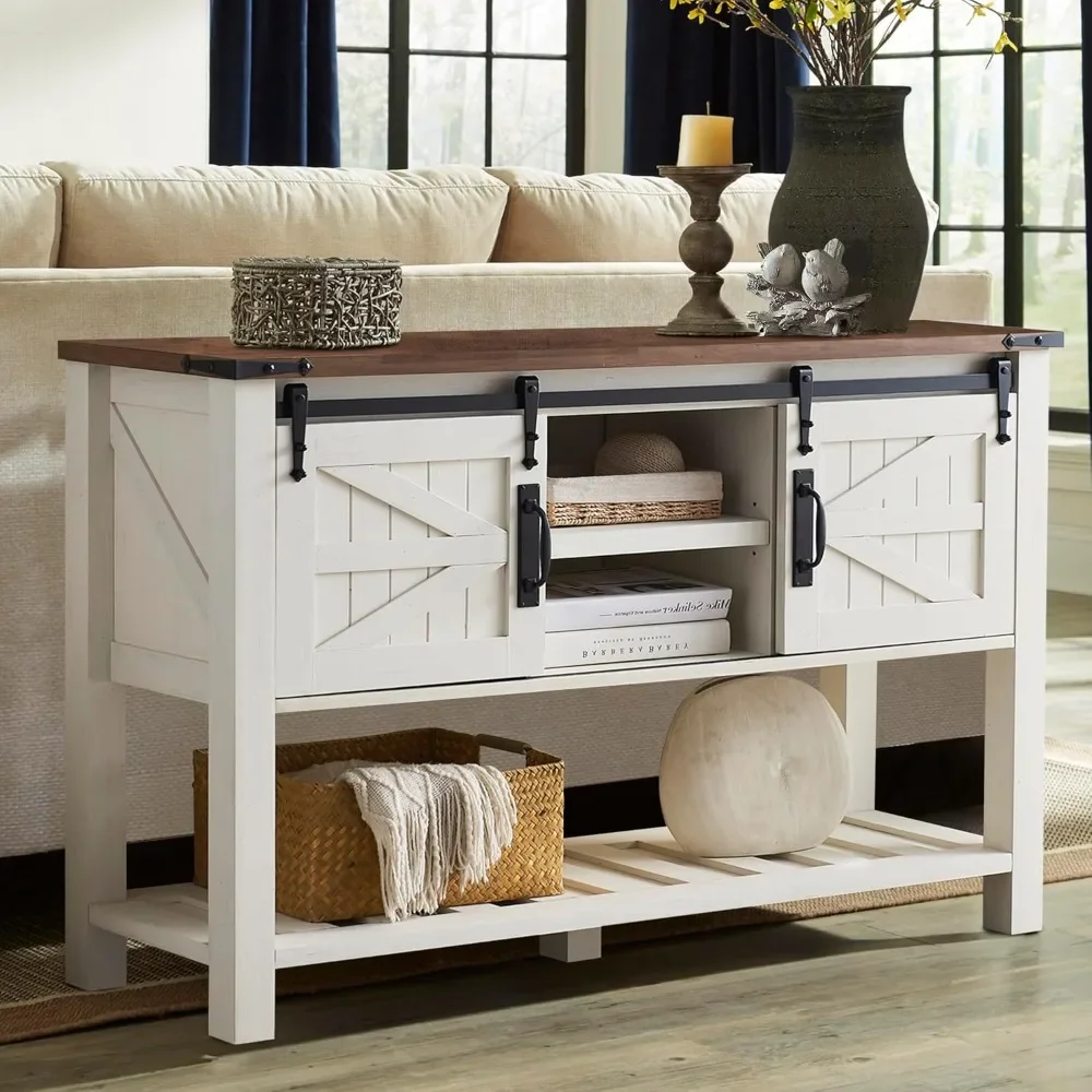 Farmhouse Console Table with Storage Shelf, Rustic Sofa Table Behind Couch for Hallway, Entry Way, Living Room, Foyer