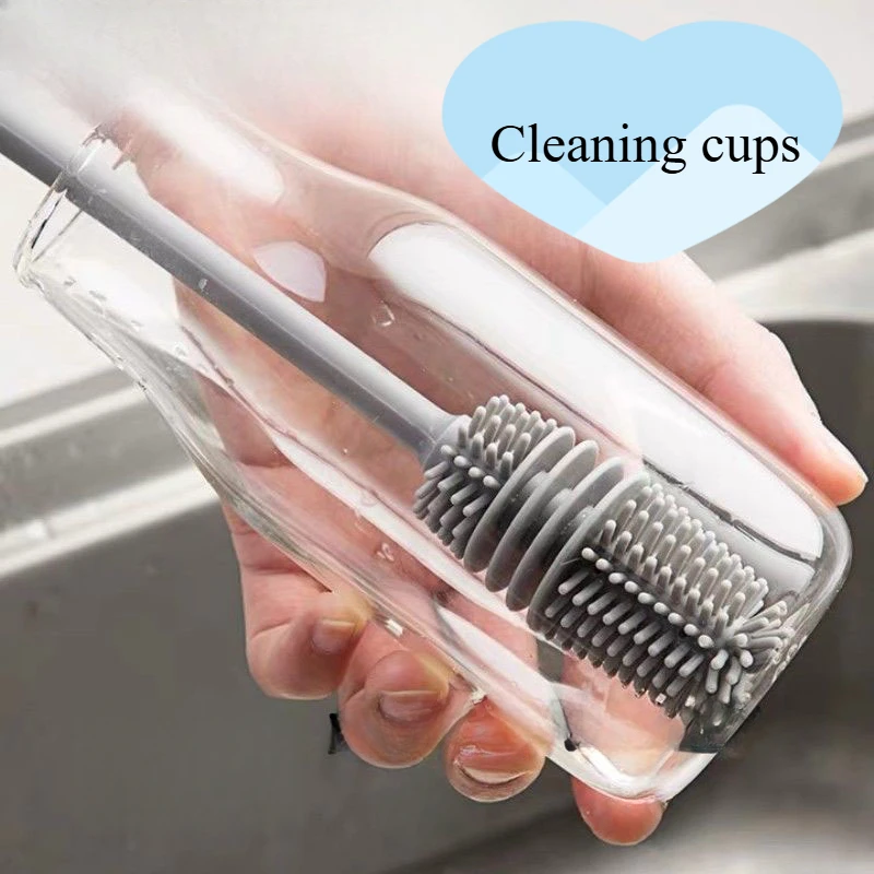 

Cup brush long handle silicone bottle thermal insulation brush cup cleaning cup artifac cleaning cleaning brush