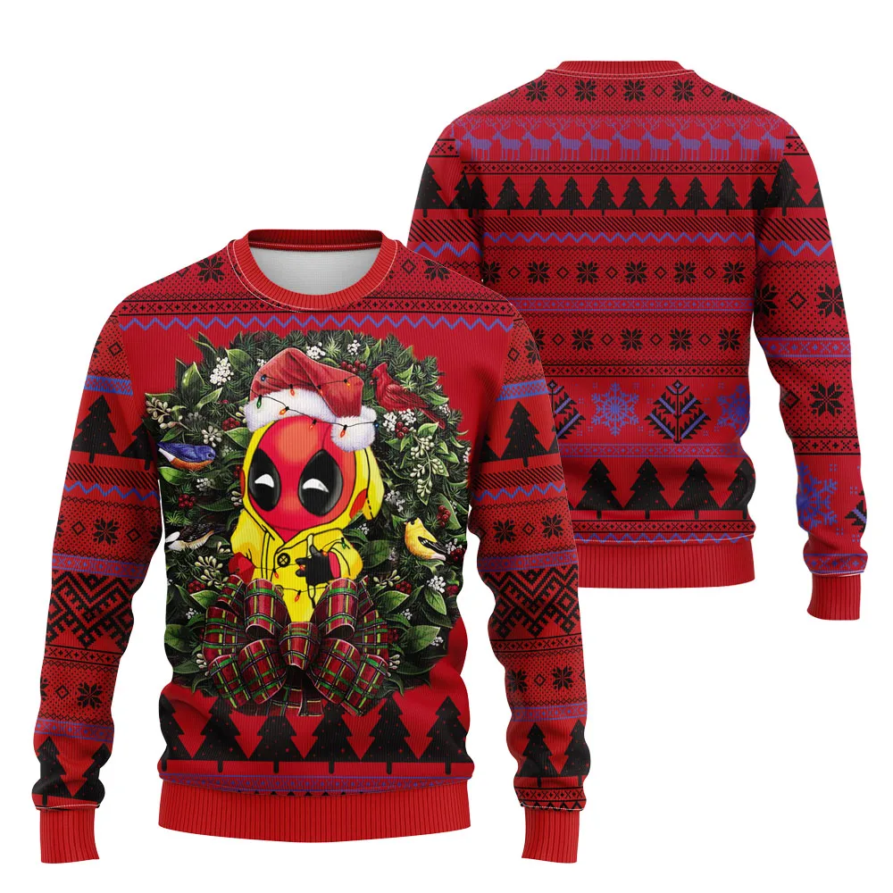 ديدبول مارفل مكافحة بطل جديد متحولة X الرجال المنتقمون عيد الميلاد سترة قبيحة الرجال الشتاء سترة مستديرة الرقبة هدية الكريسماس 2026