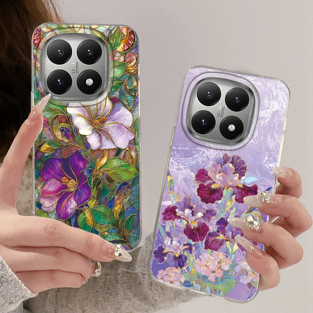 Lila Egret-Blumen-Handyhülle für Xiaomi 15T Pro 13T 14T 11 Lite NE Poco X5 X7 X3 M6 X6 C65 M5S C61 – Retro-Kunst-Design für Damen