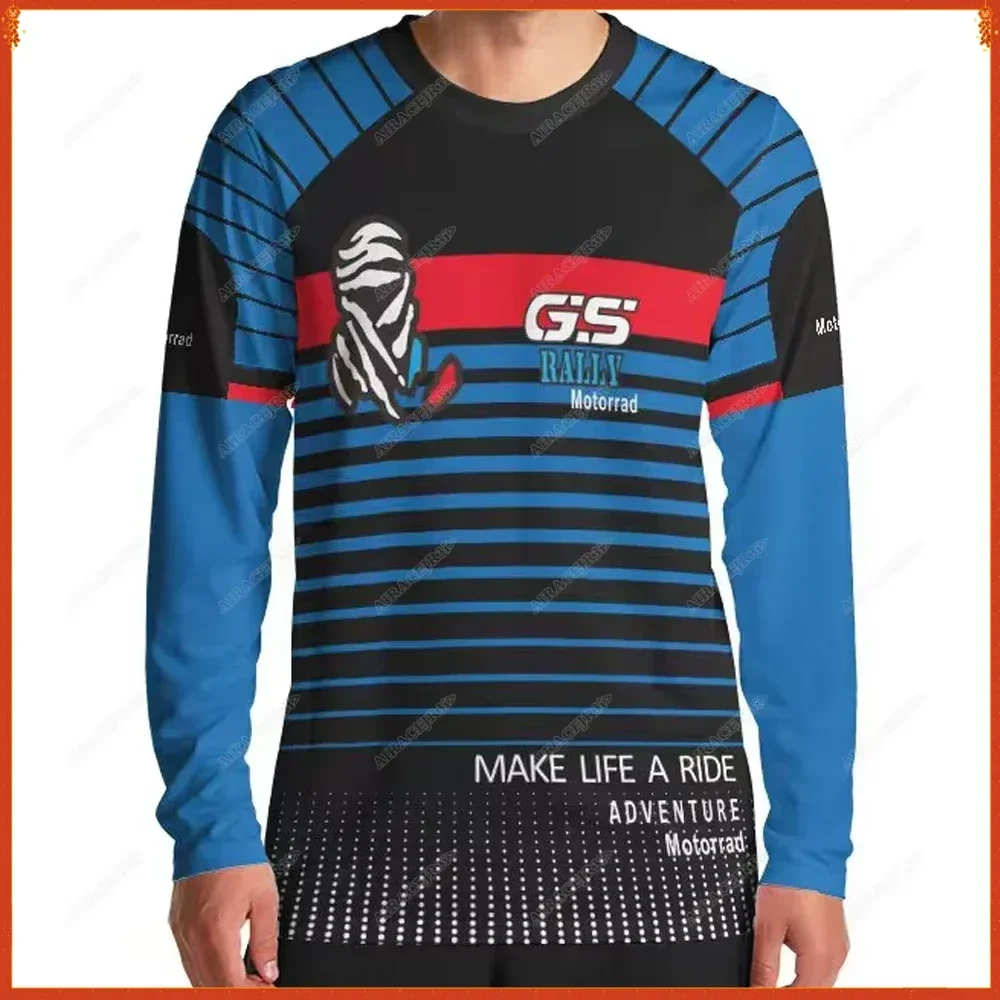 For BMW F850 R1200 R1250 GS Long sleeves T-shirt Blue Motorcycle Motorrad ADVENTURE Quick Dry Summer Anti-UV Not Fade Jerseys