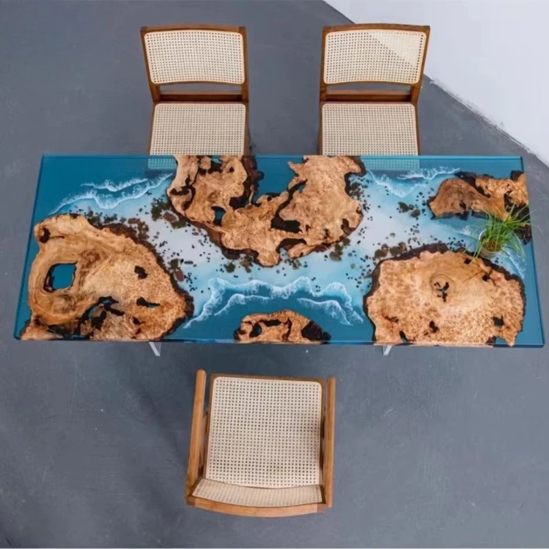 Luxury Live Edge Wooden Board Dining Table Epoxy Resin River Table Custom Solid Wood Epoxy Tabletop
