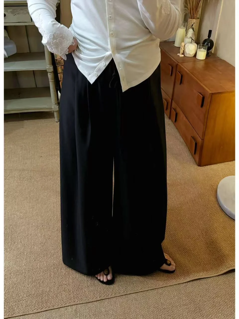 

Casual Wide Leg Pants High Waist Elastic Belt Almond Canvas Versatile Loose Fit Spring Fashion Korean Style Women's Trousers