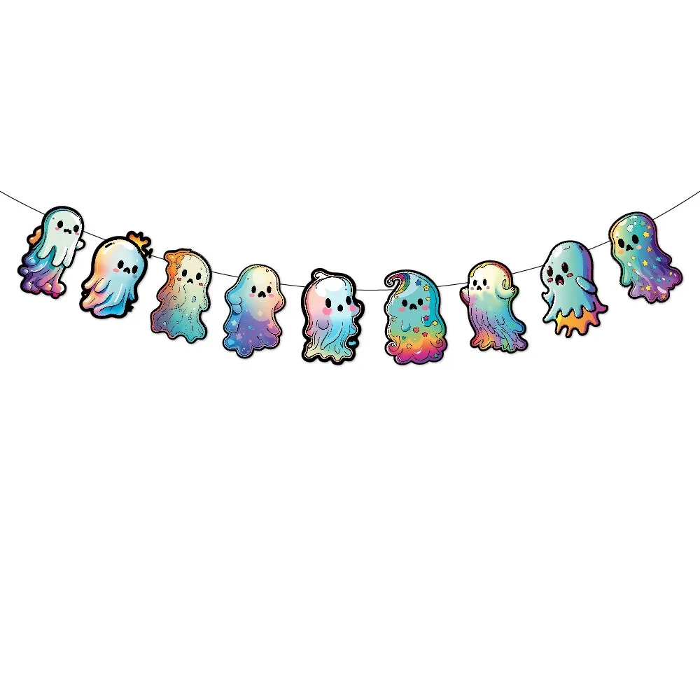 

Funny Colorful Halloween Ghost Banner Cute DIY Ghost Spiral Pendant Paper Ghost Ceiling Decoration Ghost Festival