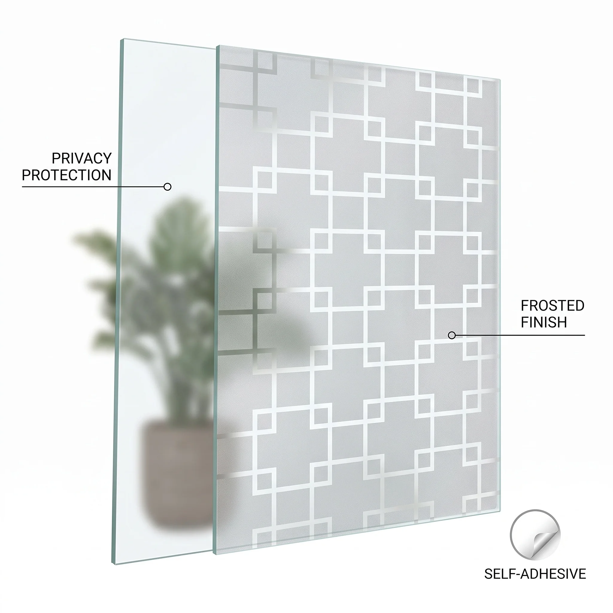 Geometric Square Lattice Privacy Window Film Self-Adhesive Frosted Glass Sticker Soft Light Filter DIY Cutable Anti-Peeping