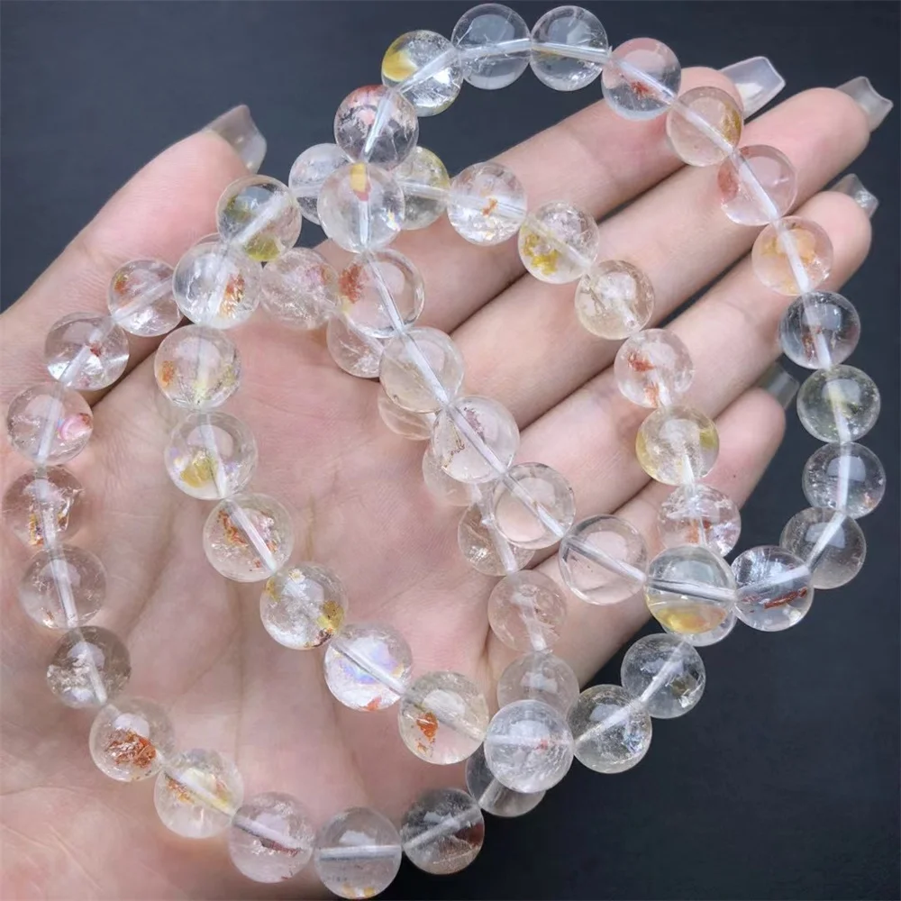 1 Pc Fengbaowu Natural Red Yellow Koi Hematoid Quartz Bracelet 9-10MM Round Beads Reiki Healing Stone Jewelry Gift For Women Men