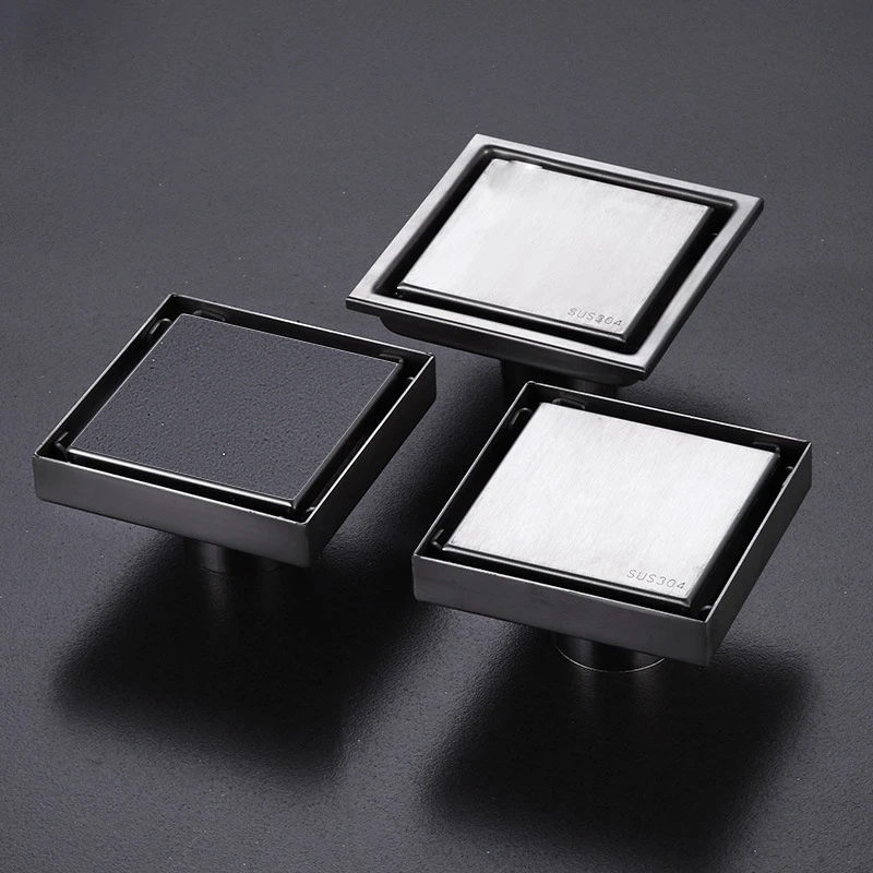 Black Square Deodorant Floor Drain 304 Stainless Steel Invisible Floor Drain 10x10cm Toilet Shower Room Drain