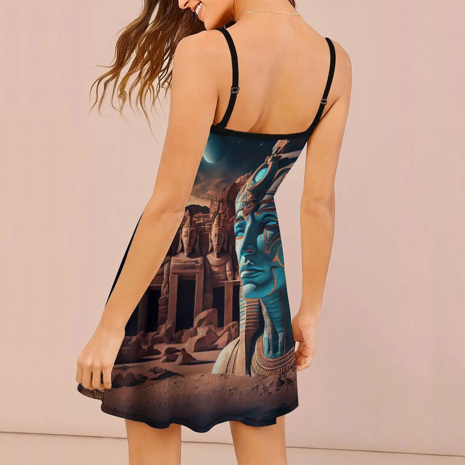 Egyptian Ruins Fantasy Art Vintage Exotic  Woman's Gown Women's Sling Dress Funny Novelty Cocktails The Dress