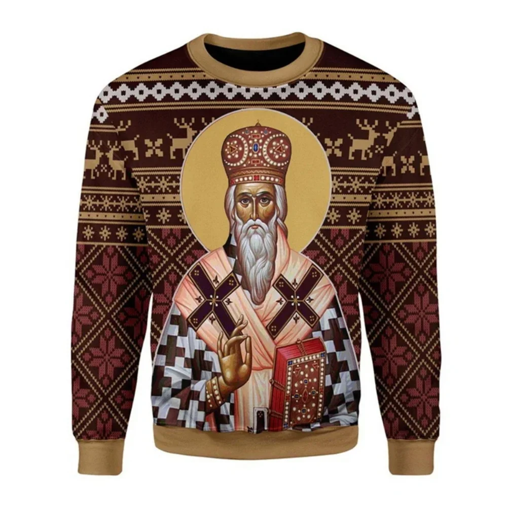 Krippenszene Hässlicher Weihnachtspullover 3D-Druck Rundhalspullover Unisex Herren Damen Religiöser Weihnachtsfeiertag Party-Sweatshirt Geschenk – Detail 7