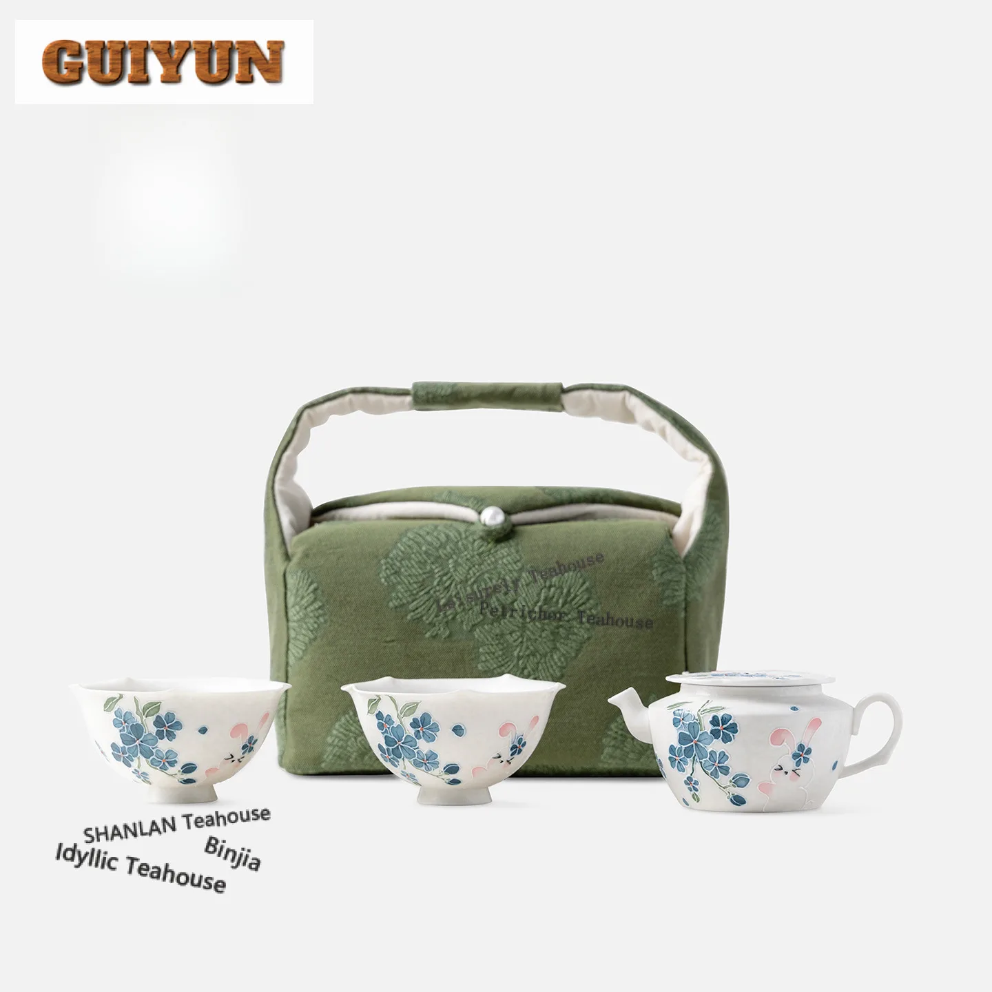 Hand-painted Windmill Flower Rabbit Travel Tea Set Kit Zen 1 Pot 2 Cups Tea Maker Organizer Portable Camping Stock Bags Craft