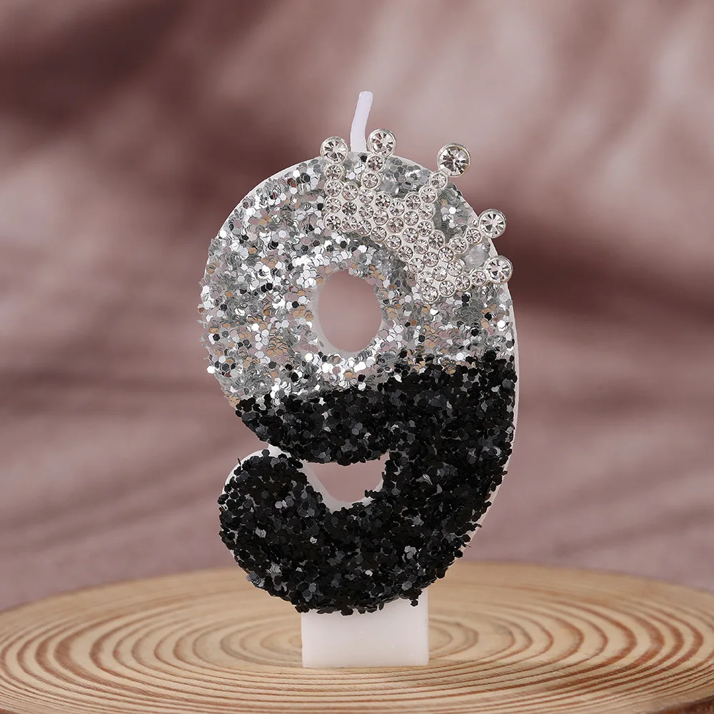 Black Silver Gradient Crown Handmade DIY Digital Candle - Birthday Cake Decoration Party Supplies - view 2