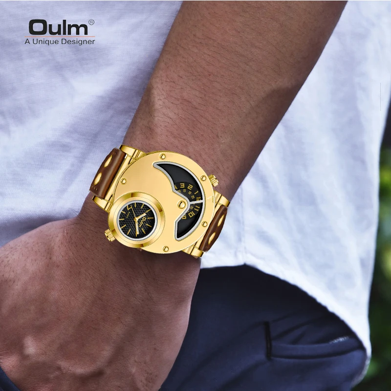 Oulm New Style Antique Unique Design Men\'s Watch High Quality Leather Strap Men Business Sports Quartz Watch Relogio Masculino