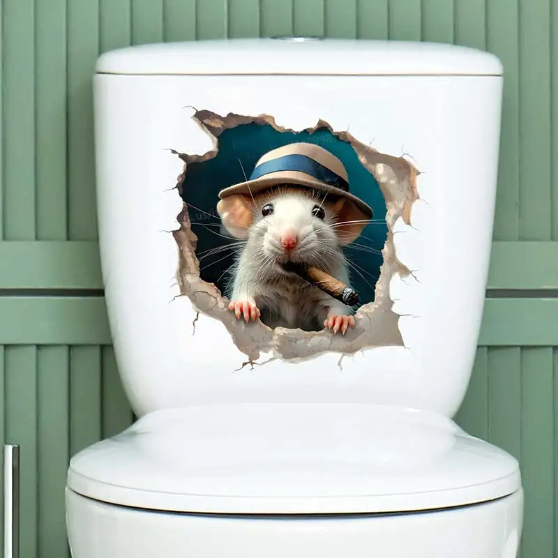 Cartoon Mouse Toilet Animal Wall Sticker Self-Adhesive Home Decor For Windows Fridges & Washing Machines Decals M992
