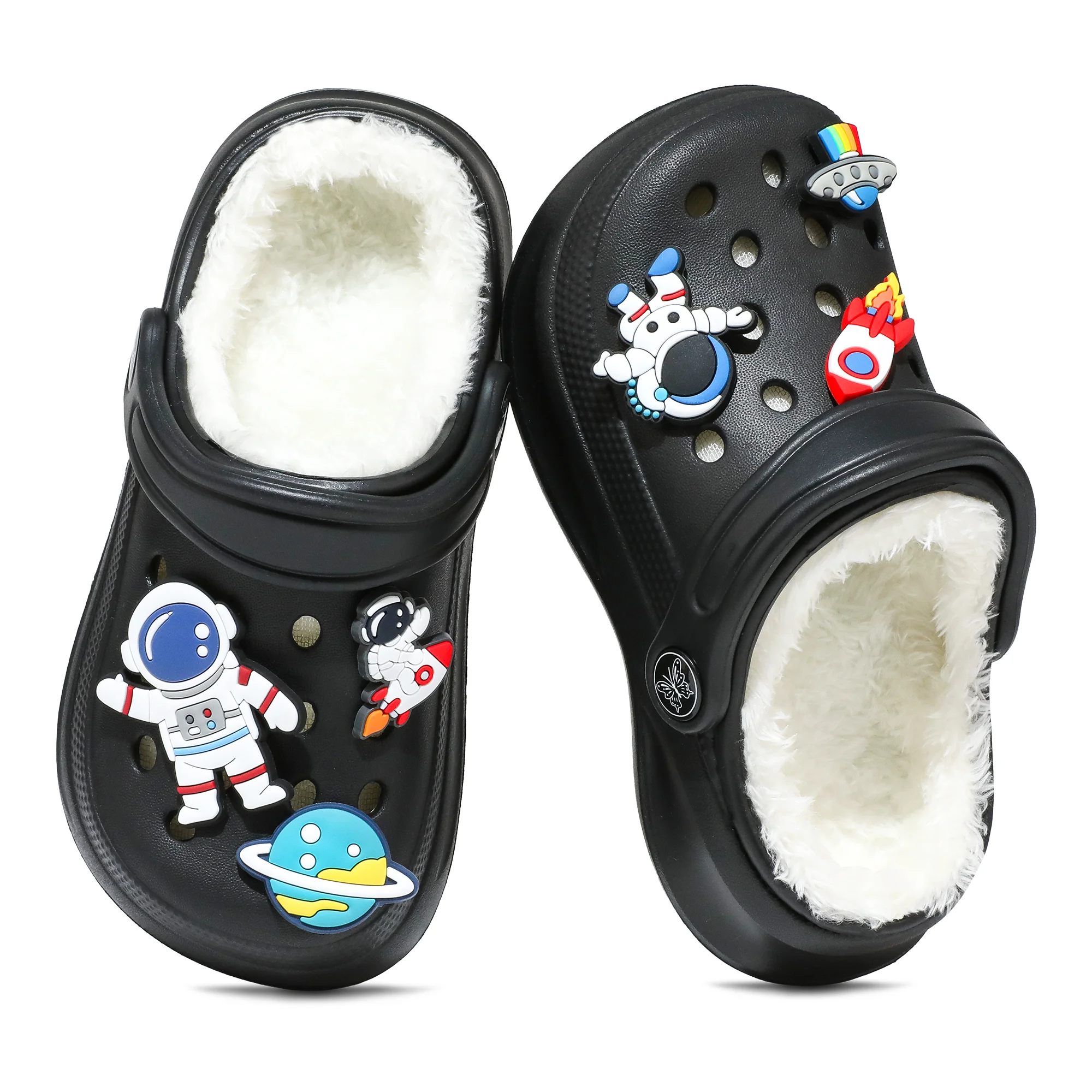 Kids Fur Lined Clogs and Mules, Lightweight Cotton Lined Garden Shoes, Winter Warm House Slippers for Boys Girls Toddler 168