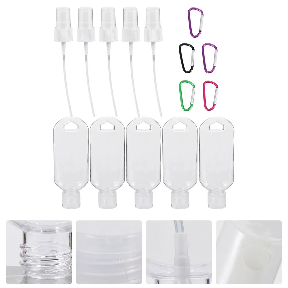 5 مجموعات من الزجاجات القابلة لإعادة الملء مع حاويات سفر مطهرة بخطاف، لوشن محمول لغسل الوجه، زجاجات يدوية للرحلة