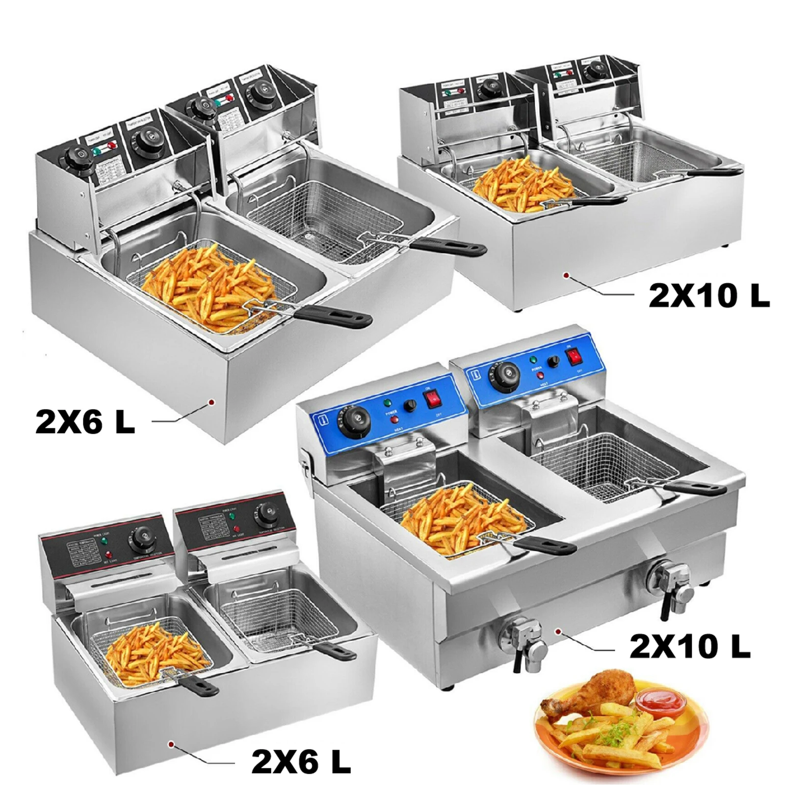 VEVOR 12L 20L Electric Deep Fryers Dual Tanks for Fast Food Restaurant or Camping Picnic Fried Chicken Frying Chips French Fries