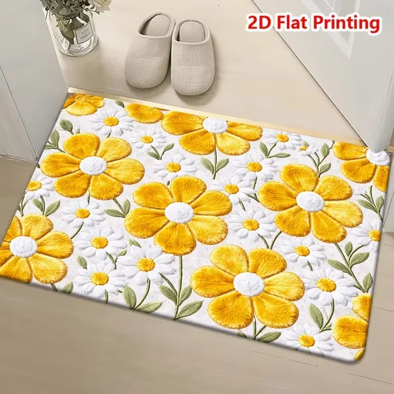 Interesting Yellow White Floral Pattern Printed Doormat Suitable for Bedroom Kitchen Dining Room and Bathroom Carpets