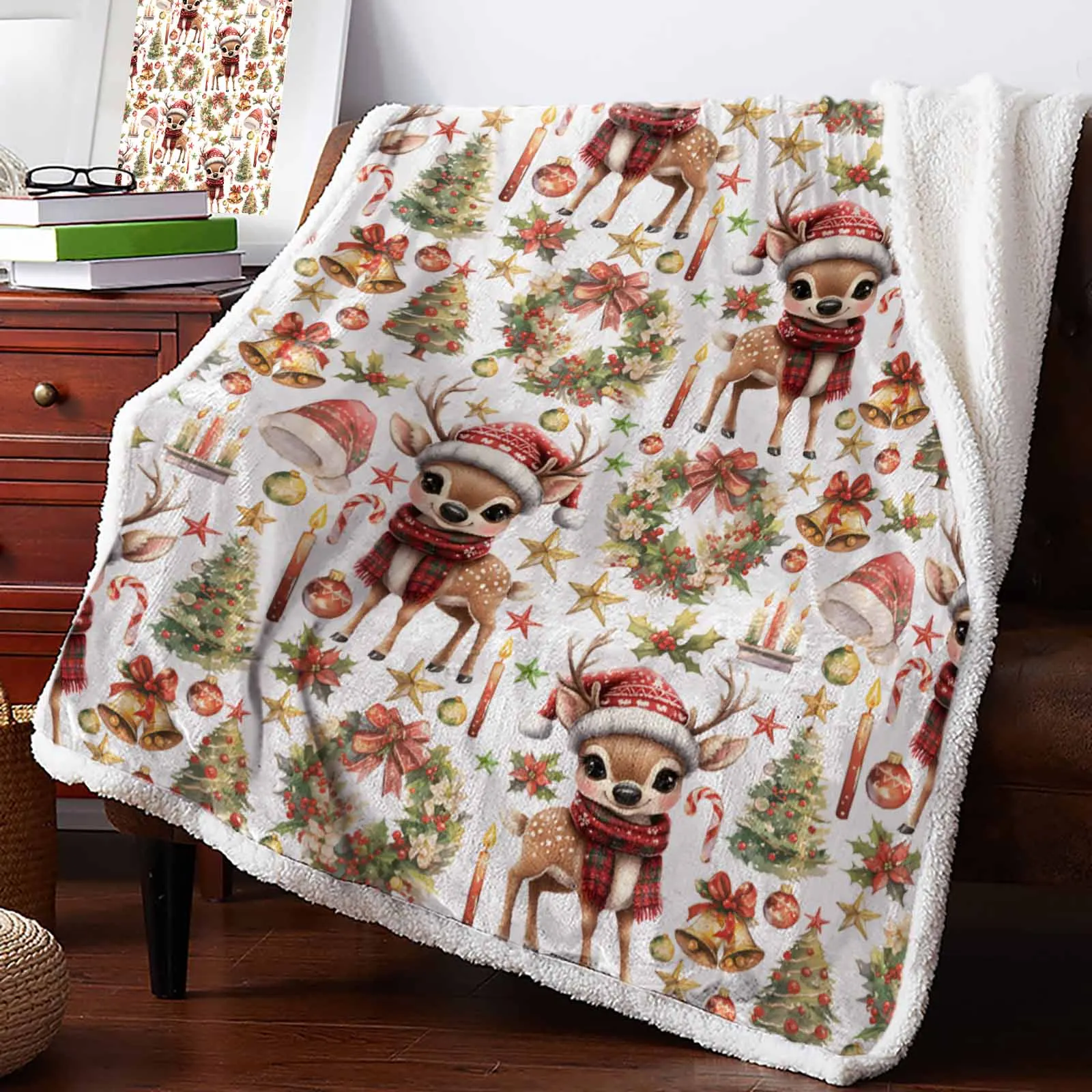 Christmas And Winter Deer Wreath Cashmere Blanket Warm Winter Soft Throw Blankets For Beds Sofa Wool Blanket Bedspread