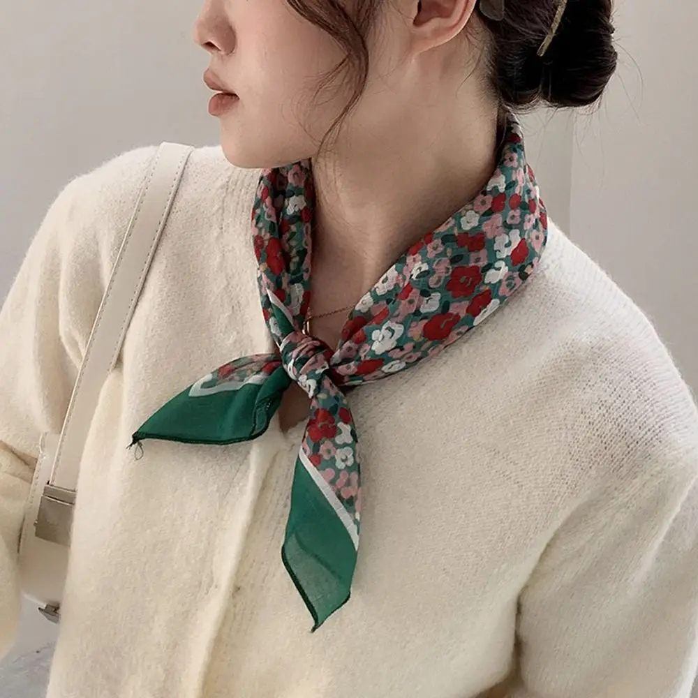 Fashion Headband Summer Flower Thin Scarves Spring Cotton Scarves Women Neckerchief Korean Headbands Floral Square Scarf