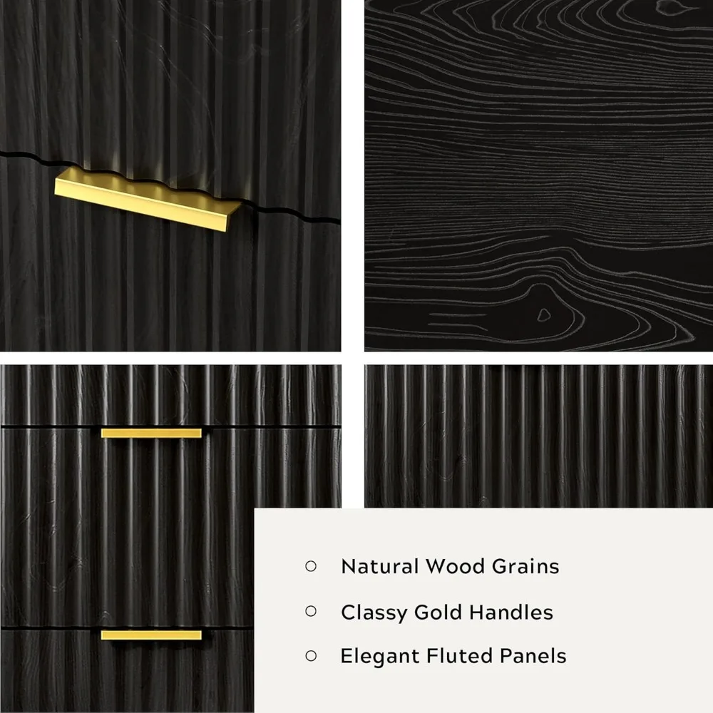 par de cômodas modernas com gavetas caneladas com 3 gavetas, baús de madeira com pernas e puxadores de metal