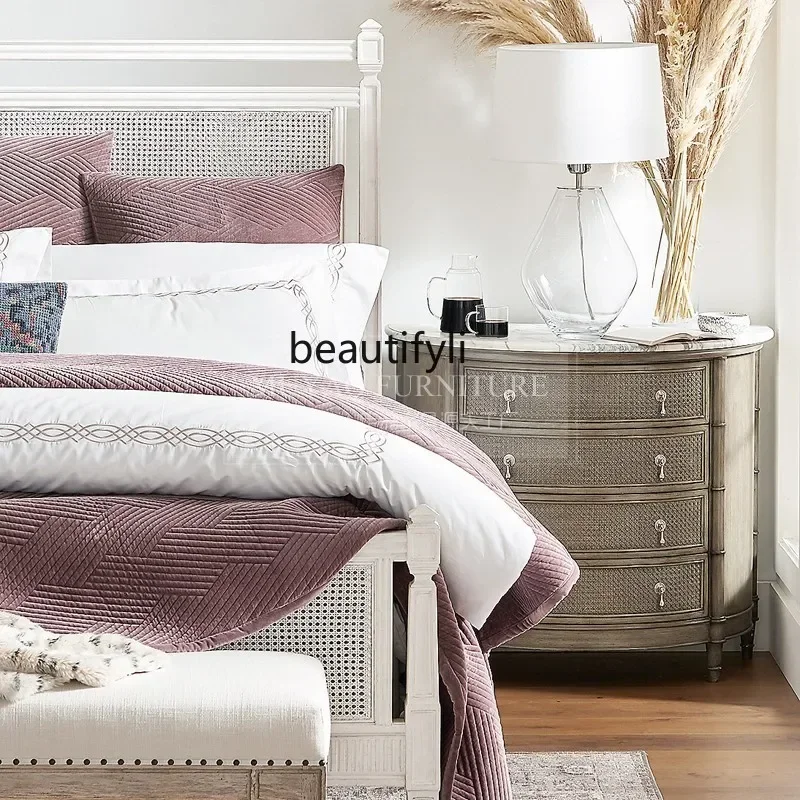 

Cy56 American retro solid wood chest, French antique semi-circular curved side cabinet, porch storage locker