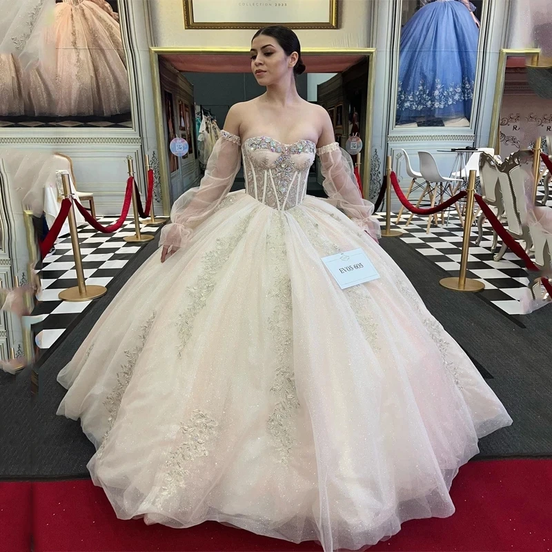 ANGELSBRIDEP-Robe de Bal de Princesse en Tulle, Tenue de Quinceanera, avec Appliques Perlées et Paillettes, Dos avec Nministériels d, Douce, 16