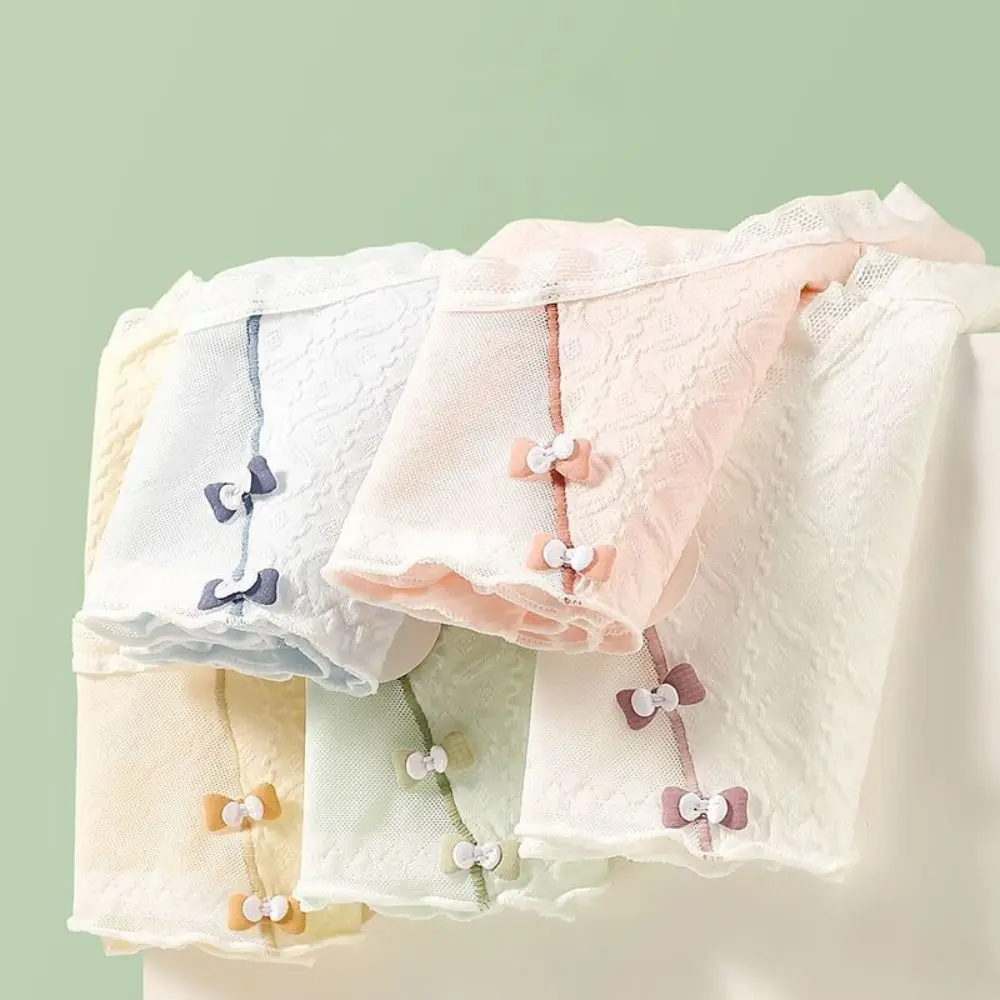 

5PCS Breathable Mid Waist Sweet Panties Underpants Cotton Crotch Mesh Briefs Bow Underwear Seamless Briefs Women Gifts