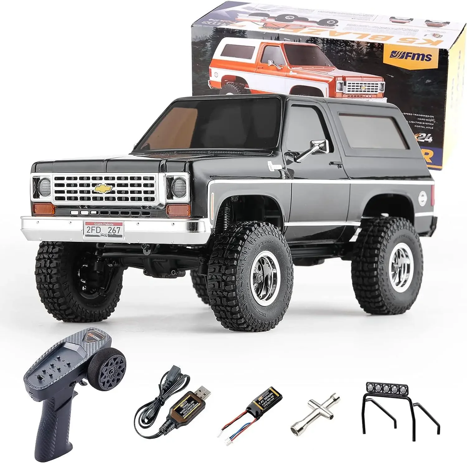 FMS 1/24 RC Crawler Officially Licensed K5 Blazer RC Car FCX24 RTR RC Pickup Truck Remote Control Car (Black)