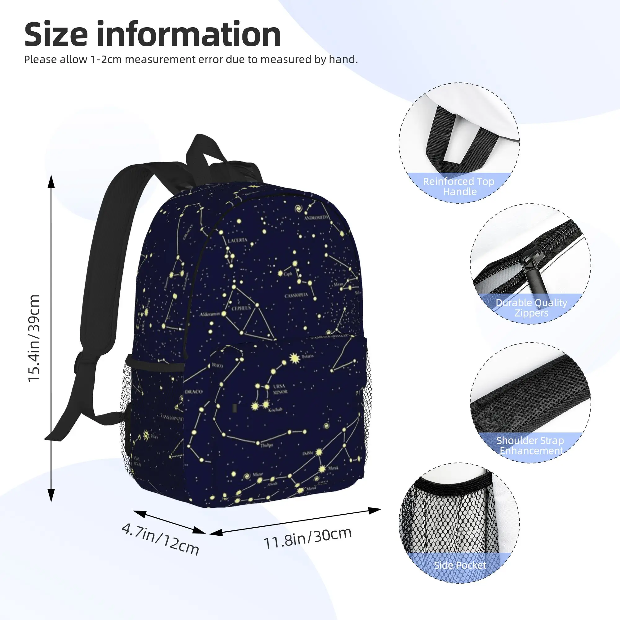 Night Sky Golden Celestial Stars Zodiac Constellations Backpack Hot Sale Daypack BookBag Shoulder Bags for Men Women School Bag