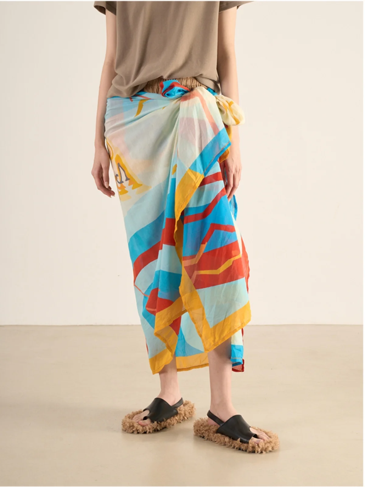 

Print Beach Vaion Sle Wrap Long Skirt with orts Casual mid Waist Design by LAN VIVIER for Women