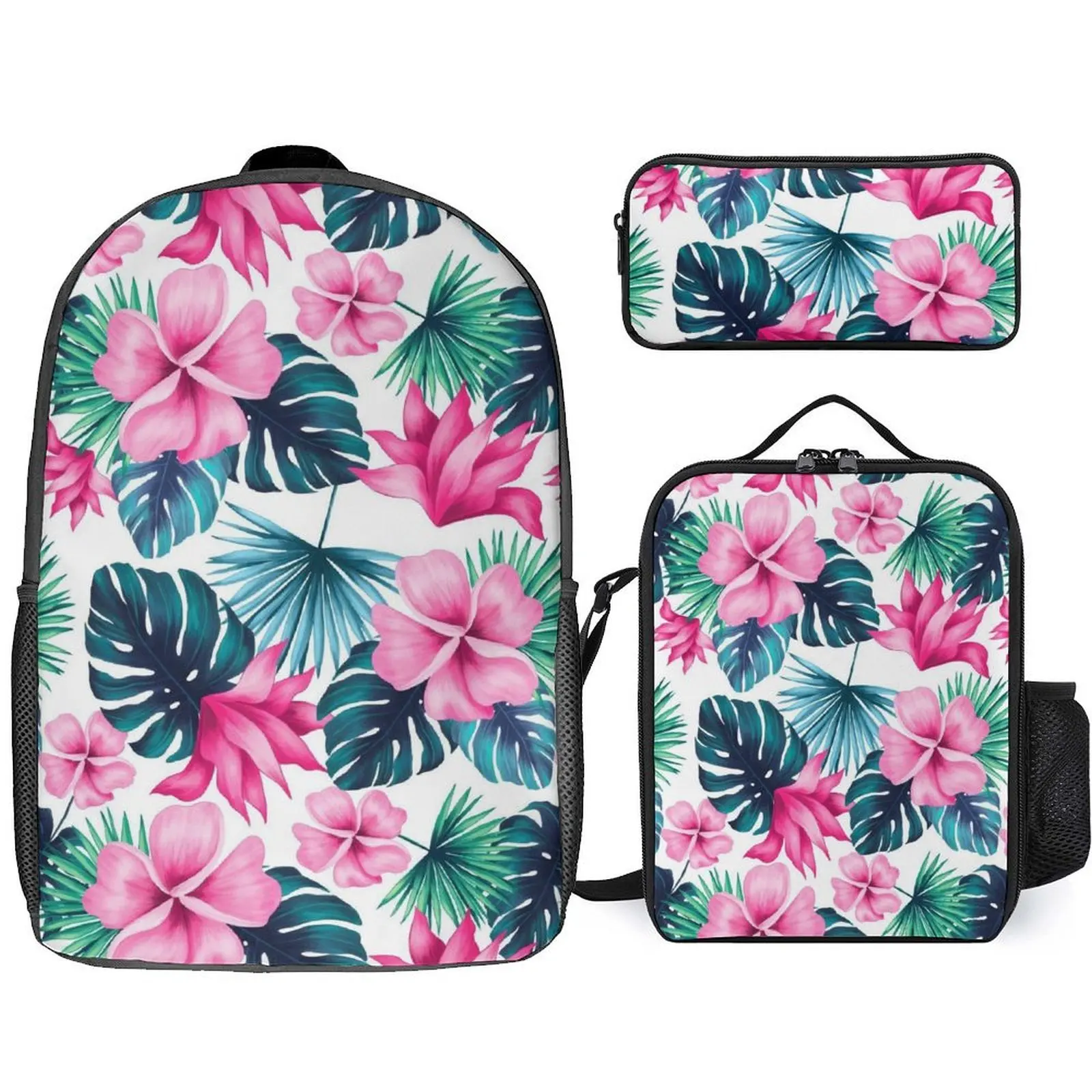 

Polynesian Schoolbag Portable Pen Case Set Flower Patterned Backpack Lunch Strap Customizable Patterns
