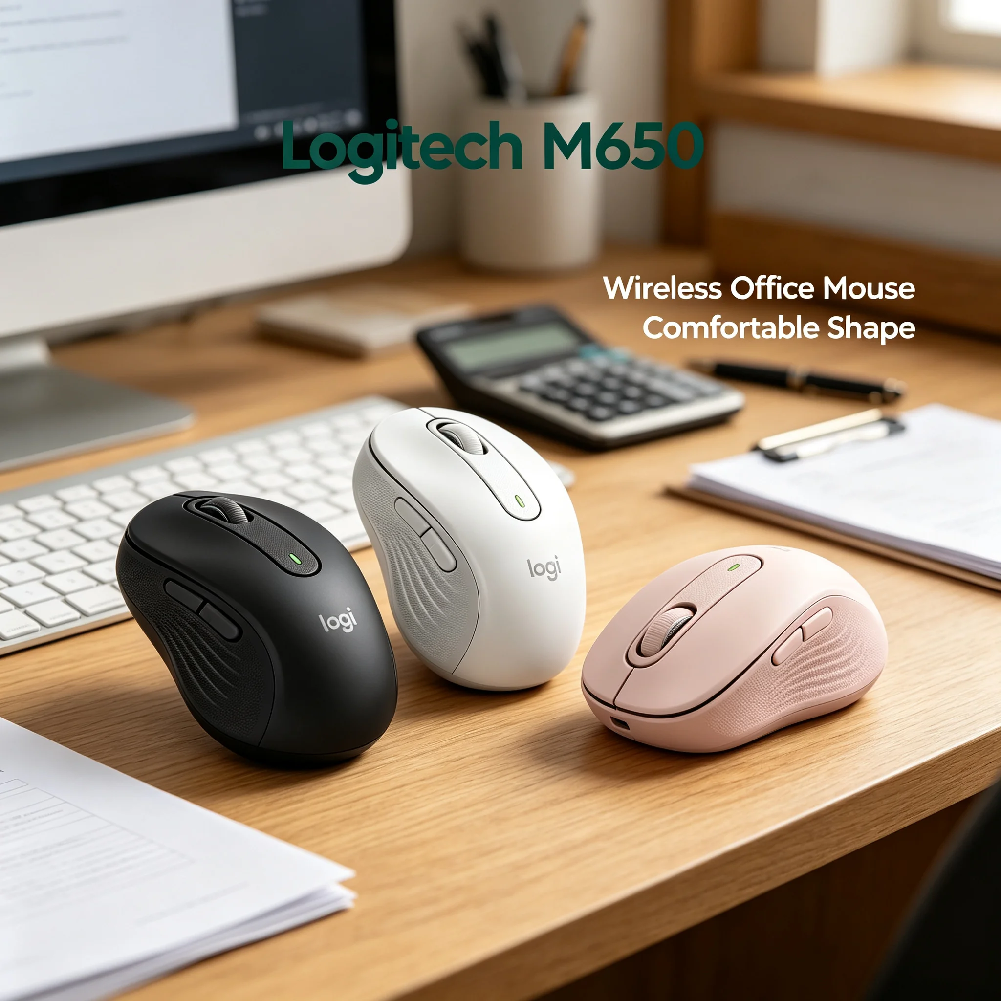 Logitech M650 Wireless Silent Office Mouse SmartWheel Switchable Scrolling for Desktop Document & Web Browsing